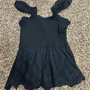 Black Smocked Cotton Tank Top